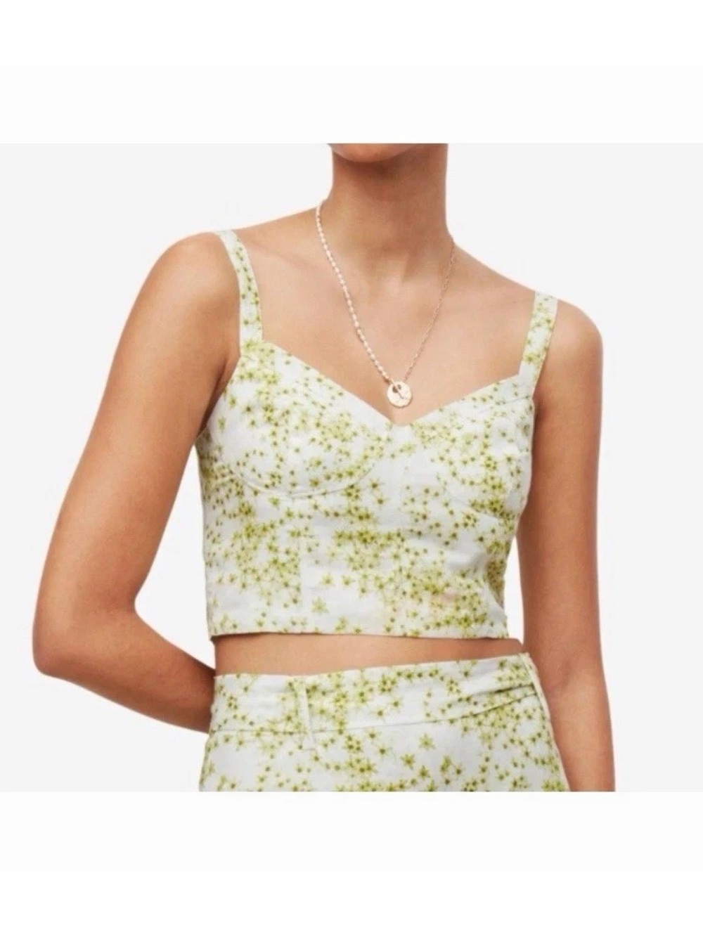 All Saints White Crop Tank with Green Star Print